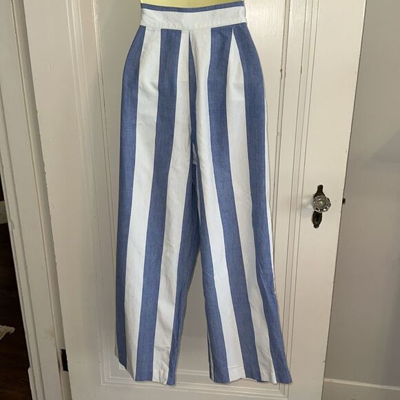 Vintage 70s Breeches Brand Blue and White Striped High Waisted Cotton Pants - Picture 5 of 9